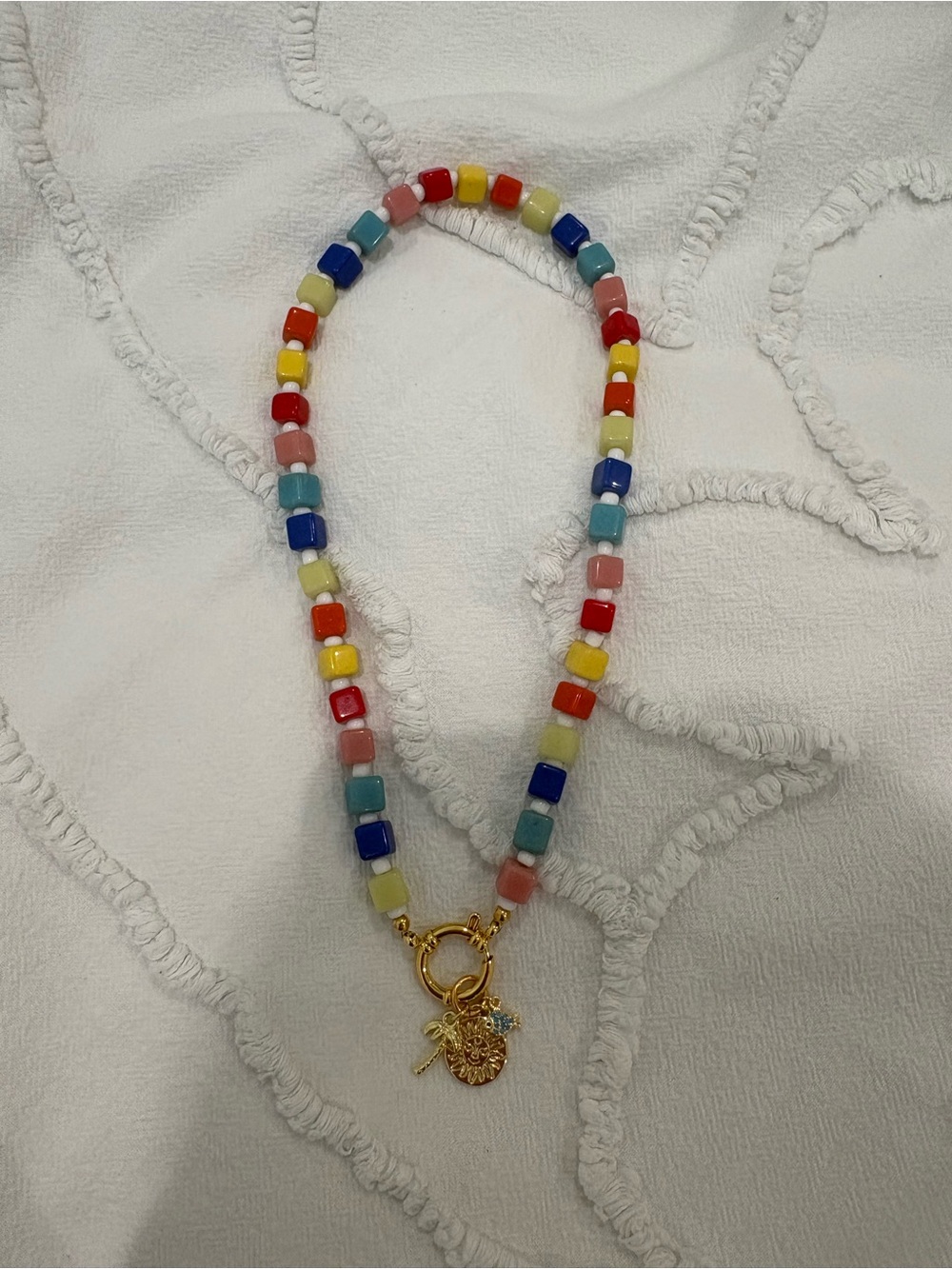 Colorful Cube Beaded Charm Necklace